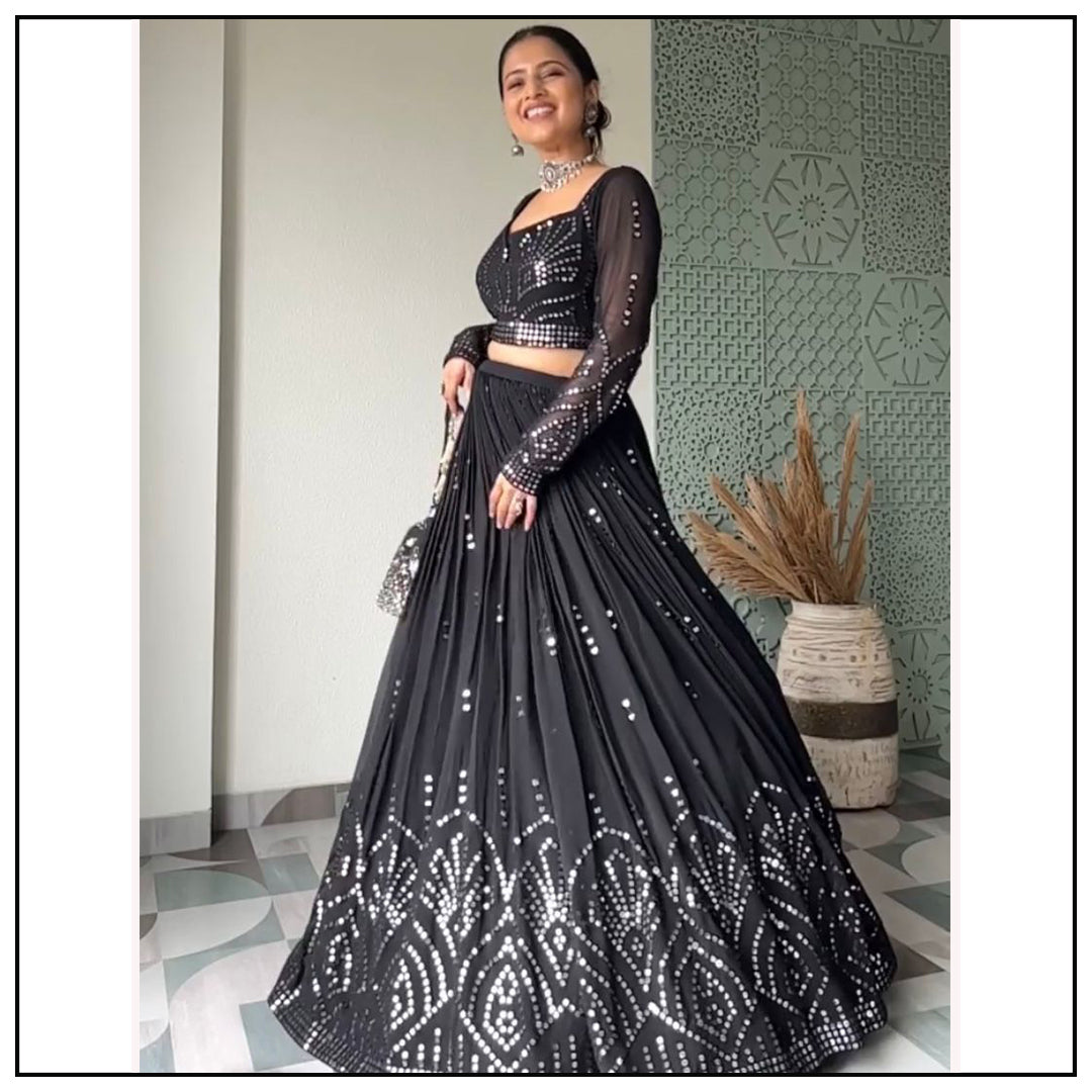 Party Wear Designer Black Color Sequin Work Lehenga Choli