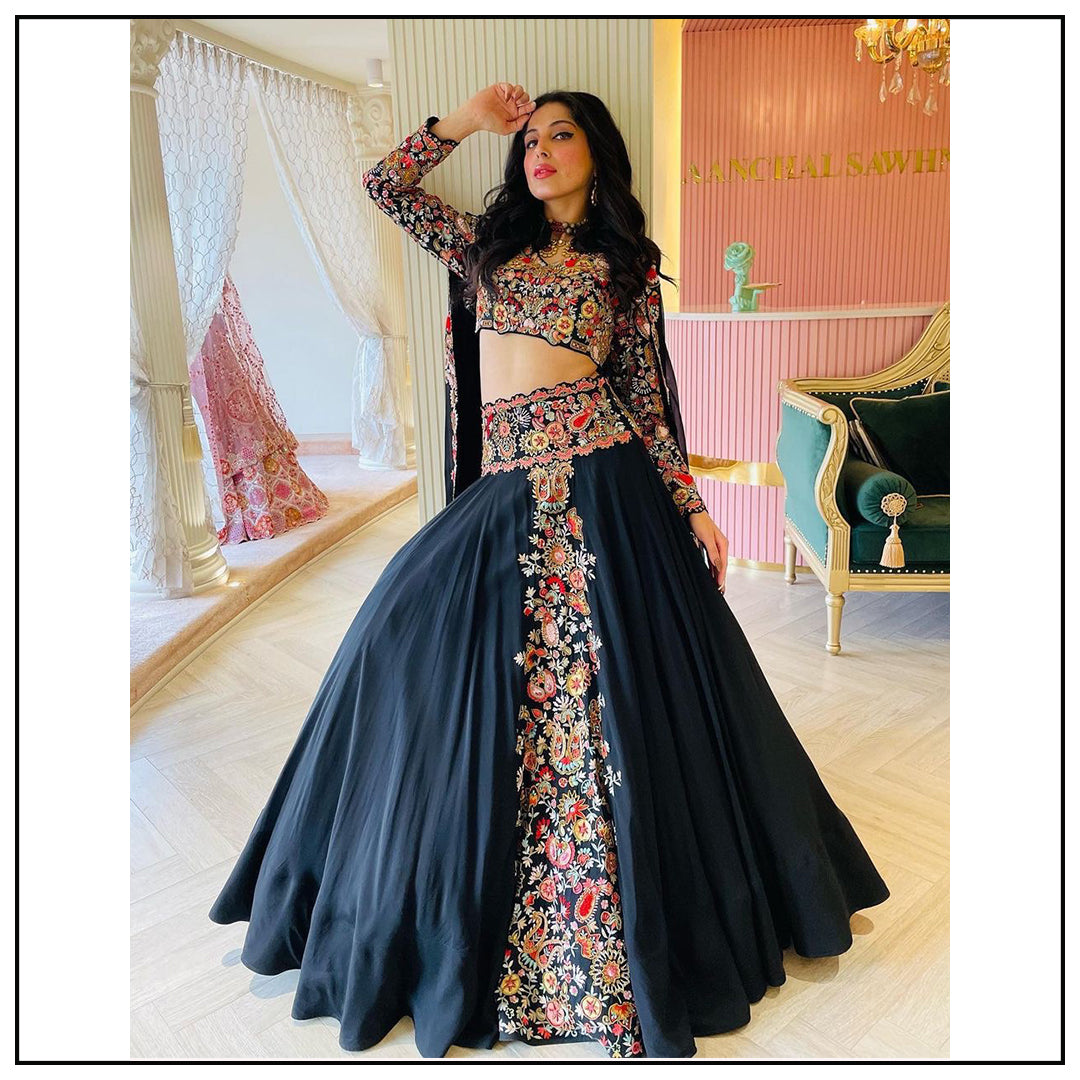 Designer Black Party Wear Georgette Lehenga