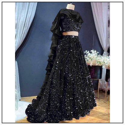 Black velvet heavy sequence work wedding lehenga choli