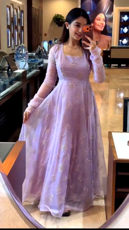 Wedding Specailly Bitworked lawender Anarkali