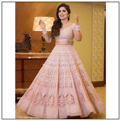 Bollywood Peach Color Georgette Heavy Work Lehenga