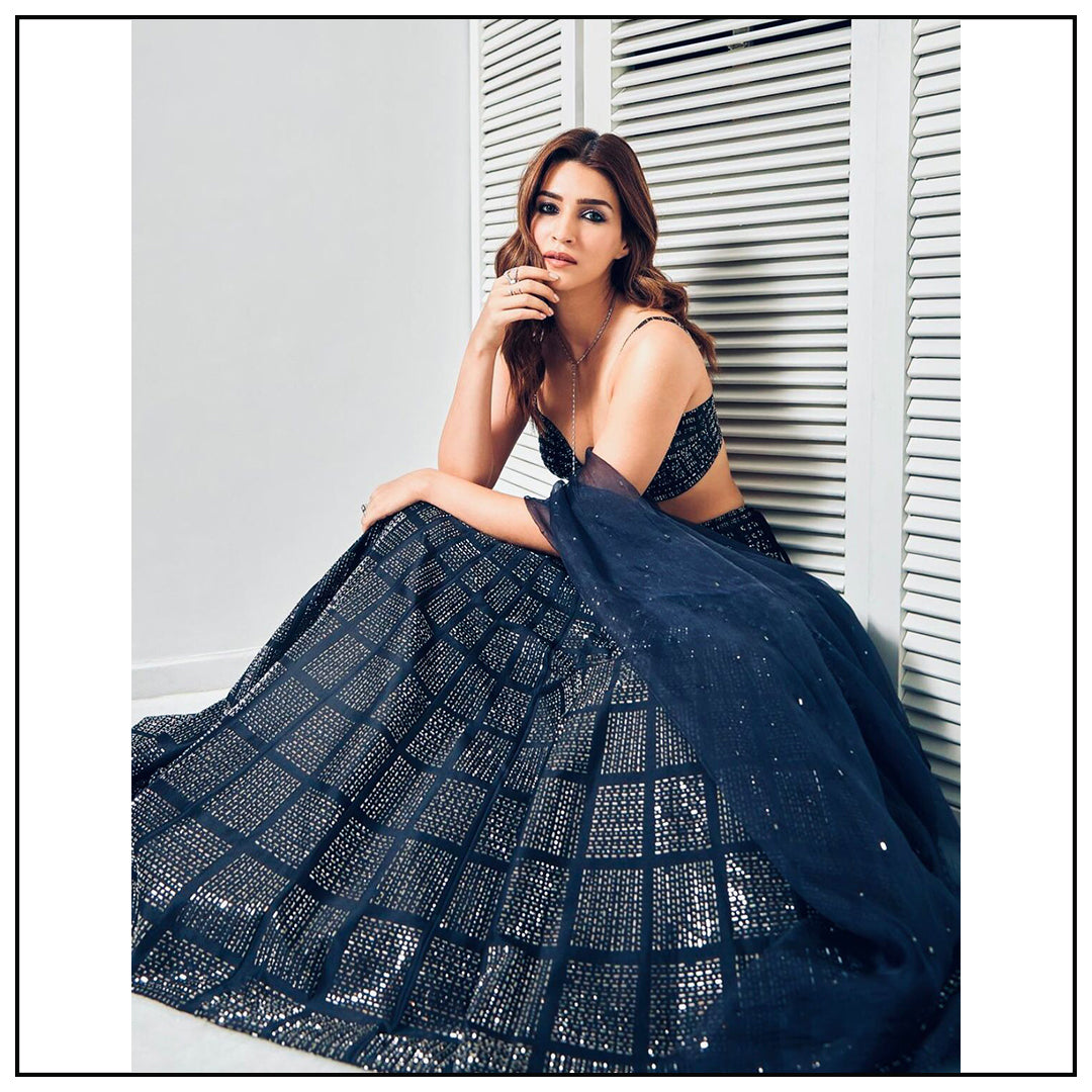 Bollywood Kriti Sanon Inspired navy blue sequin lehenga