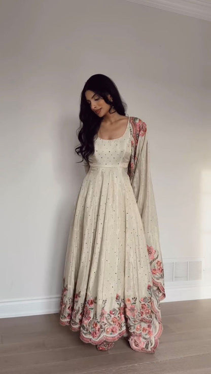 Most elegance Designer Chinnon Anarkali Suit Set