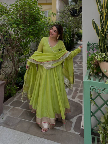 Luxury Green Mirror Work Designer Anarkali Suit