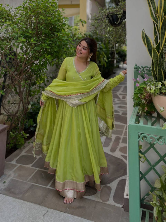 Luxury Green Mirror Work Designer Anarkali Suit