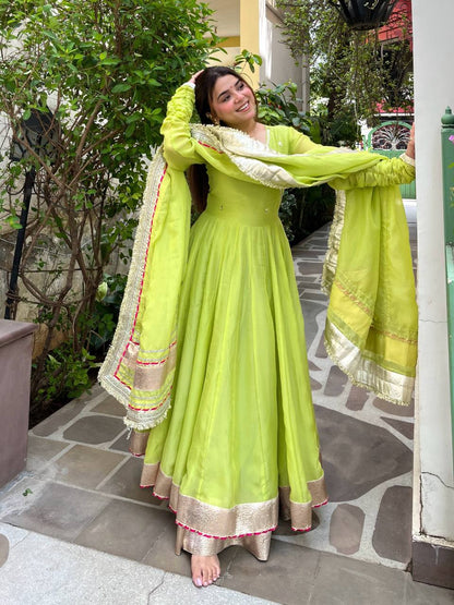 Luxury Green Mirror Work Designer Anarkali Suit