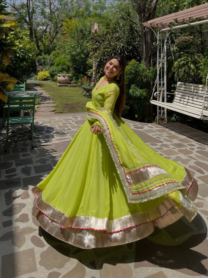 Luxury Green Mirror Work Designer Anarkali Suit