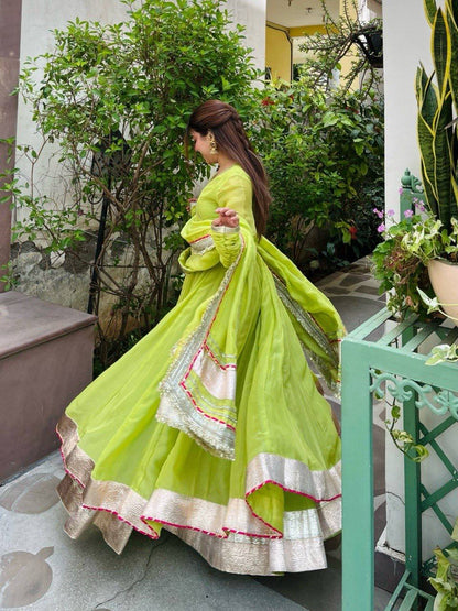 Luxury Green Mirror Work Designer Anarkali Suit