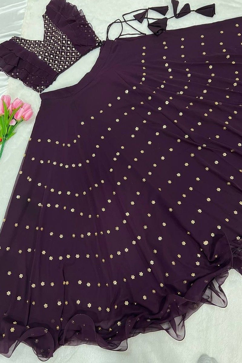 Plum Purple Faux Georgette Sequence Lehenga Choli