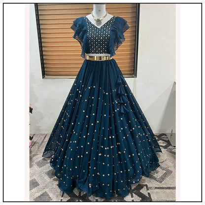 Peacock Blue Embroidery Work Lehenga Choli