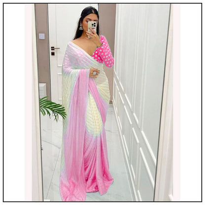 Light Pink Chinon Silk Mukaish Work Saree