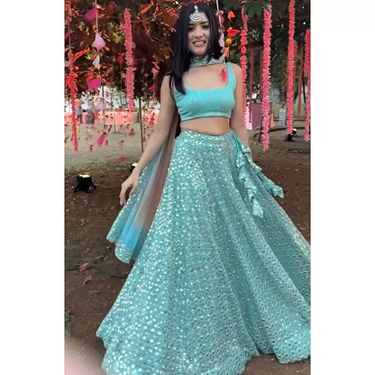 Sea green georgette heavy sequence embroidery work wedding lehenga choli