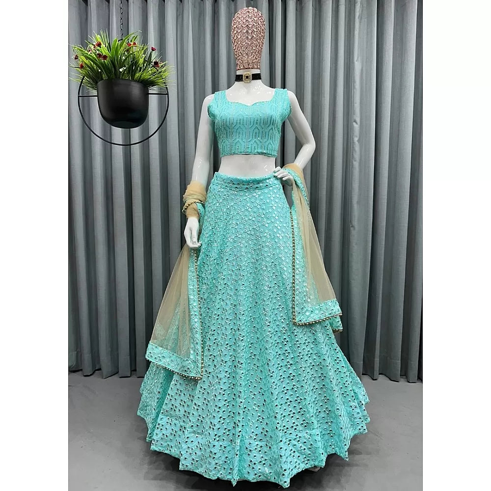 Sea green georgette heavy sequence embroidery work wedding lehenga choli