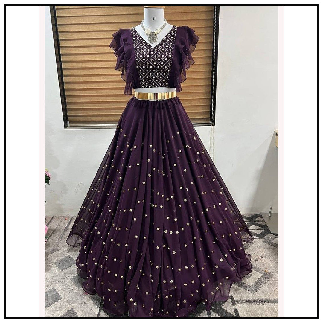 Plum Purple Faux Georgette Sequence Lehenga Choli